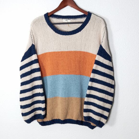 entro Sweaters - Entro Women’s Sweater 90s Retro Preppy Colorblock Striped Soft Pullover Large